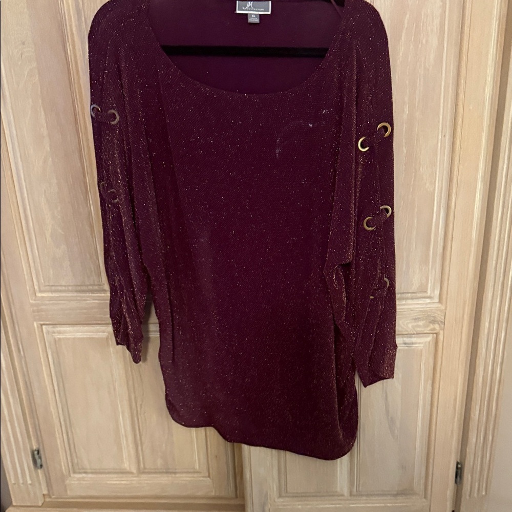 JM Collection Deep Red Top with Sparkle